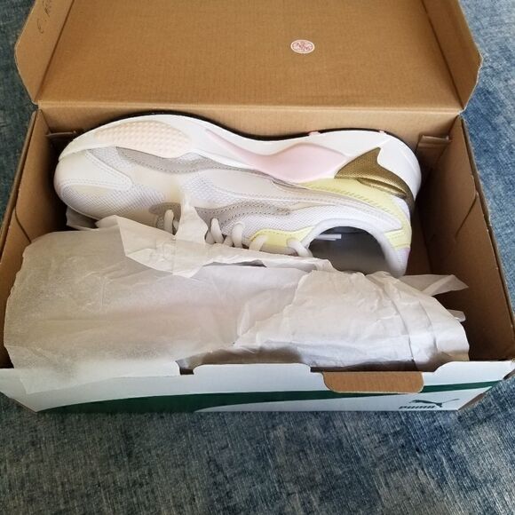 New in Box! Mens Puma RS - X Puzzle V2 Pearl White Yellow Athletic Shoes 8 - Picture 4 of 10